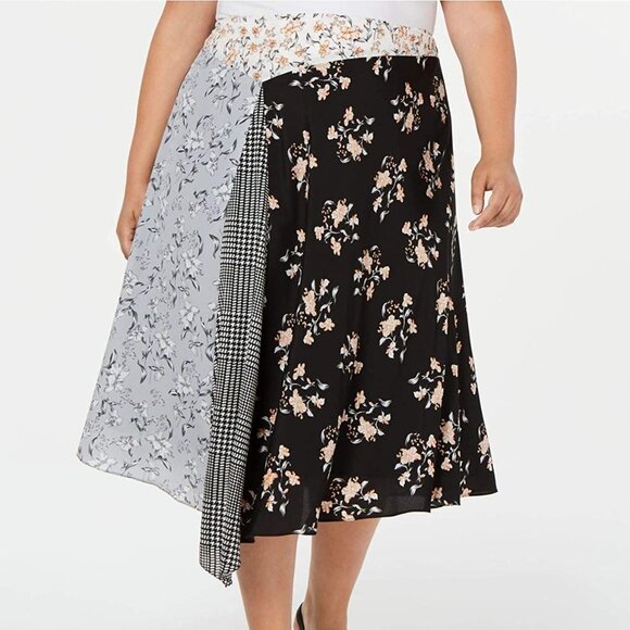 Calvin Klein Patchwork Asymmetric Hem Midi Skirt - Picture 1 of 16